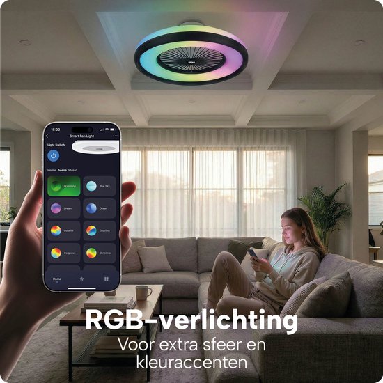 Intelligente Deckenleuchte mit Ventilator – Deckenventilator mit App und Fernbedienung – 4800 Lumen – RGB – 6 Geschwindigkeitsstufen – BREND BR-2253
