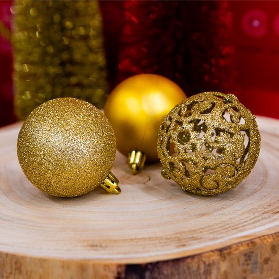 Giftsome Set mit goldenen Weihnachtskugeln – 60 Weihnachtskugeln aus Kunststoff – inkl. goldenem Baumschmuck – Weihnachtsdekoration – 6/7 cm