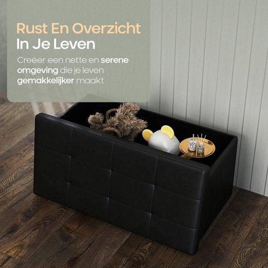 O'DADDY® Aufbewahrungsbox - Bank mit Aufbewahrung - Aufbewahrungsbank - Aufbewahrungsbox - Hocker - Aufbewahrungsbox mit Deckel - Leinen & Baumwolle - 76 x 38 x 38 cm - Schwarz