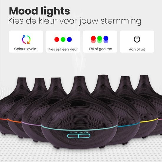 Auronic Aroma Diffuser - 300 ml - Luftbefeuchter - 7 LED Farben - Inkl. 2x Ã–l - Dunkelbraun