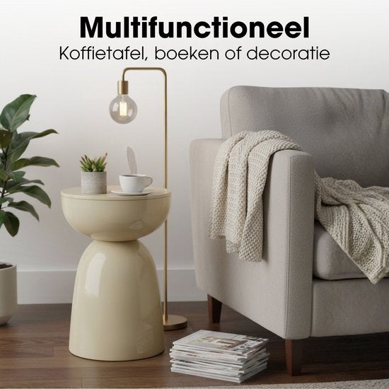 Mica Decorations Elliot Beistelltisch – Runder Beistelltisch H45 x Ø32 cm – Beistelltisch für Wohn- oder Schlafzimmer – Ideal als Pflanzentisch – Eisen mit Pulverbeschichtung – Beige