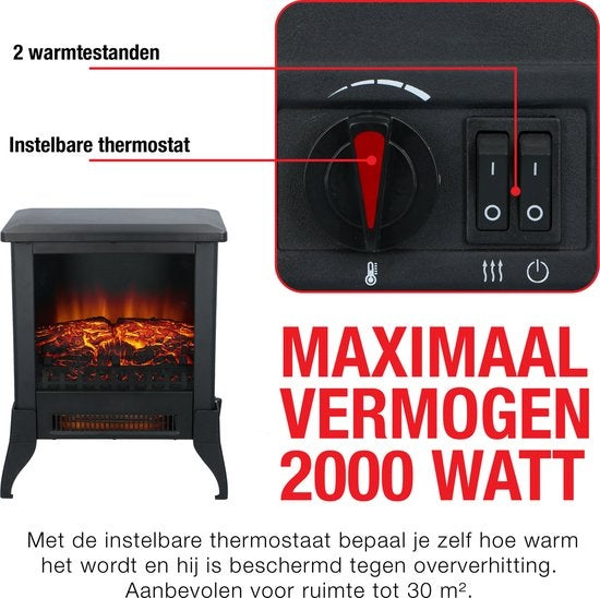 Classic Fire Electric Atmosphere Fireplace Verona - Freistehender Elektroofen - Flammeneffekt - 1800-2000 Watt - Schwarz