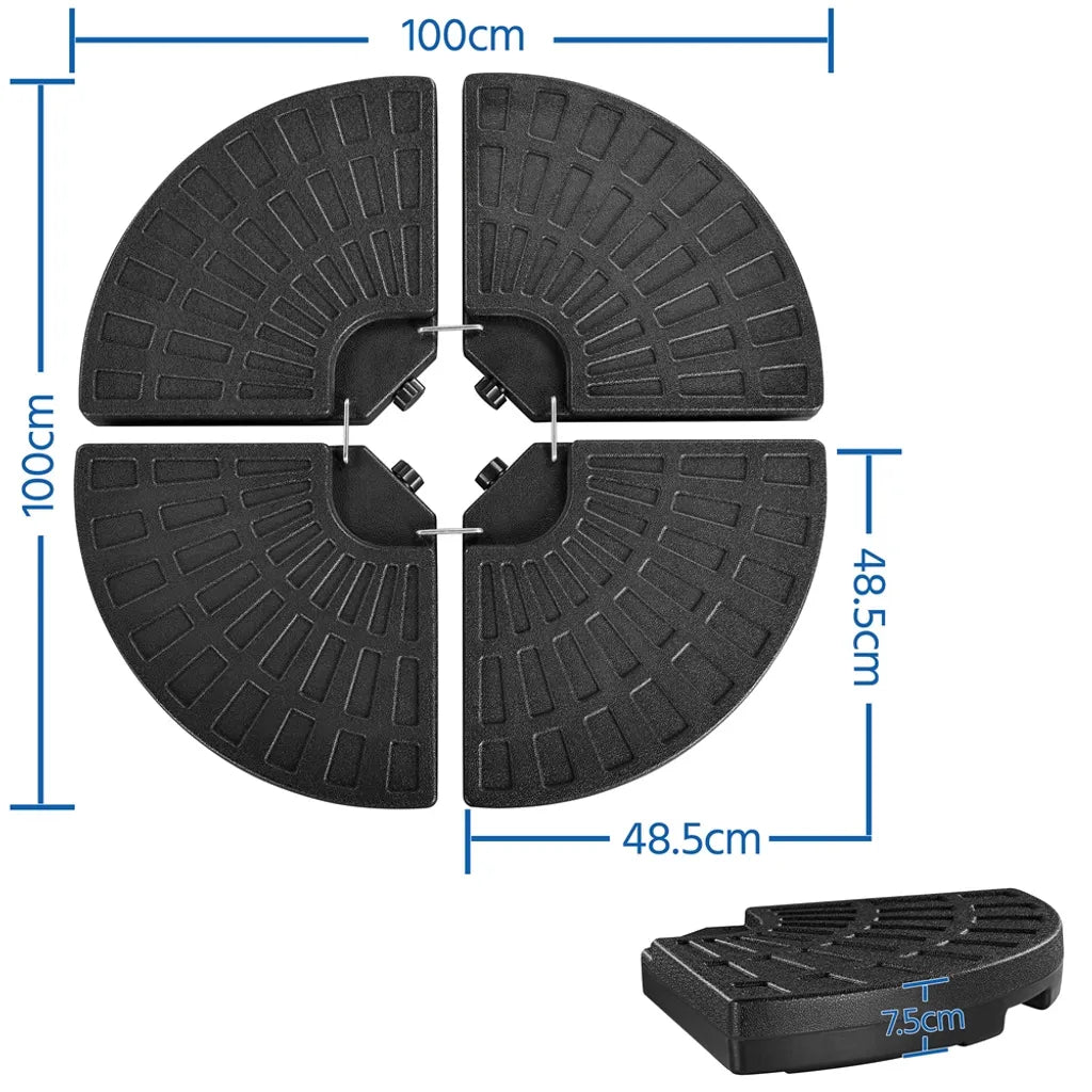 Yaheetech Sonnenschirmständer, 4-teiliges Set – Schwarz – Befüllbare Sonnenschirmgewichte für Schwebeschirme bis zu 66 kg Sand oder 52 kg Wasser