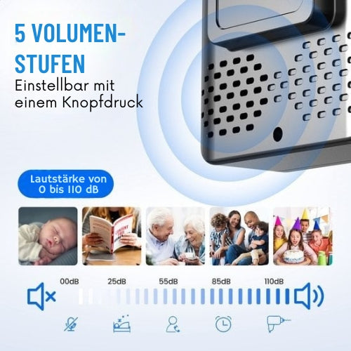Strex - Funk-Türklingel - mit 2 Batterieempfängern - 300 Meter - 4 Lautstärken / 58 Melodien - IP55 Wasserdicht - Schwarz