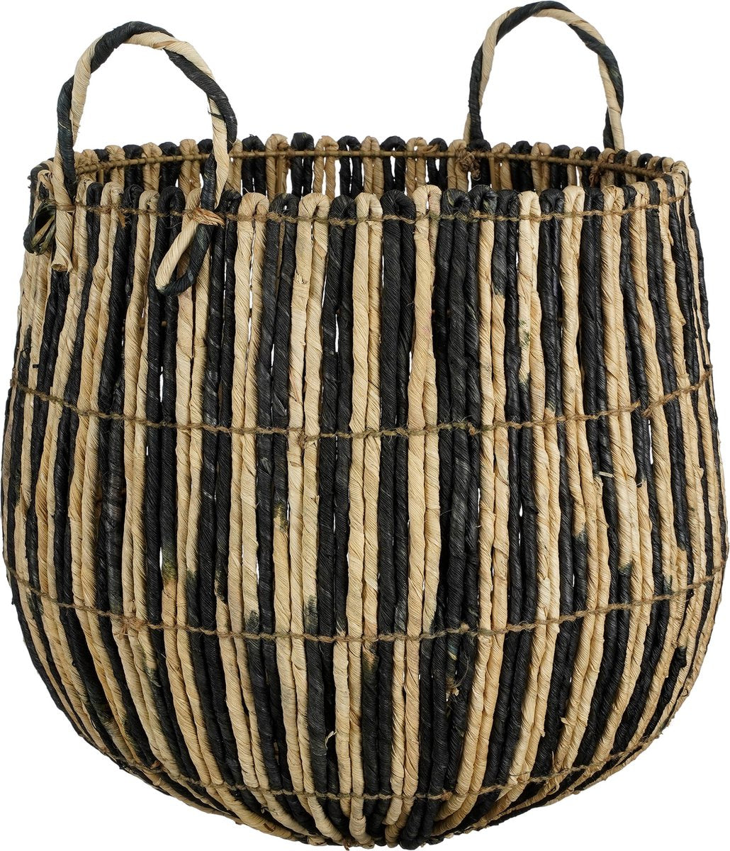 Mica Decorations Ronda Aufbewahrungskorb - Schwarz/Beige - H40 x Ø44 cm - Hergestellt aus Gras