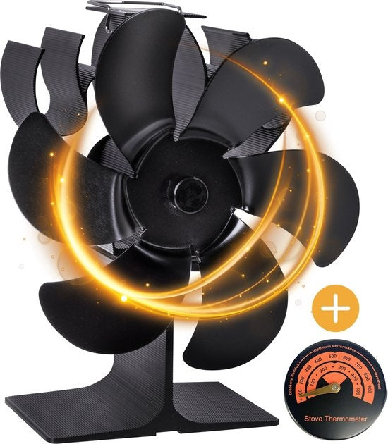 Nuvance Ofenventilator - Für Woodburner - Thermometer enthalten - Kaminventilator - Ofen Ecofan - Wärmeventilator - Schwarz