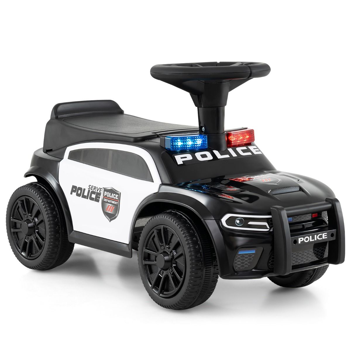 Coast Elektrisches Polizeiauto für Kinder – Blaulicht und Musik – Stauraum unter dem Sitz – Schwarz