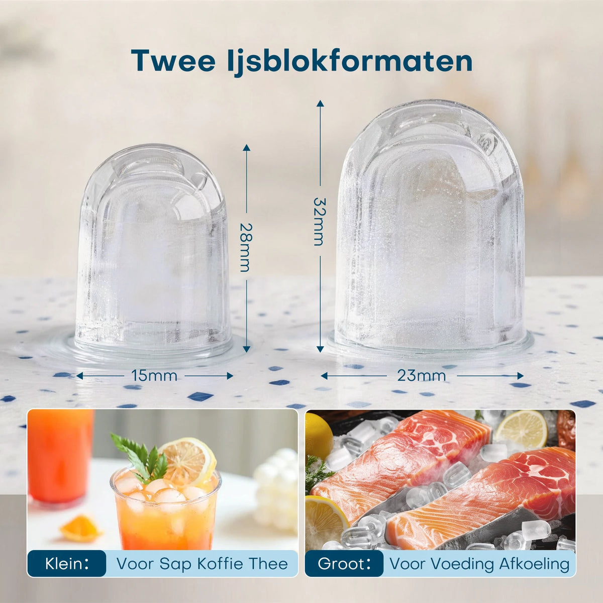 CONOPU Eiswürfelmaschine – Selbstreinigend, 9 kugelförmige Eiswürfel in 6–8 Minuten, 2 Eiswürfelgrößen, 12 kg/Tag, 1,5 l, leise & kompakt – 35 × 23 × 30 cm, eisblau