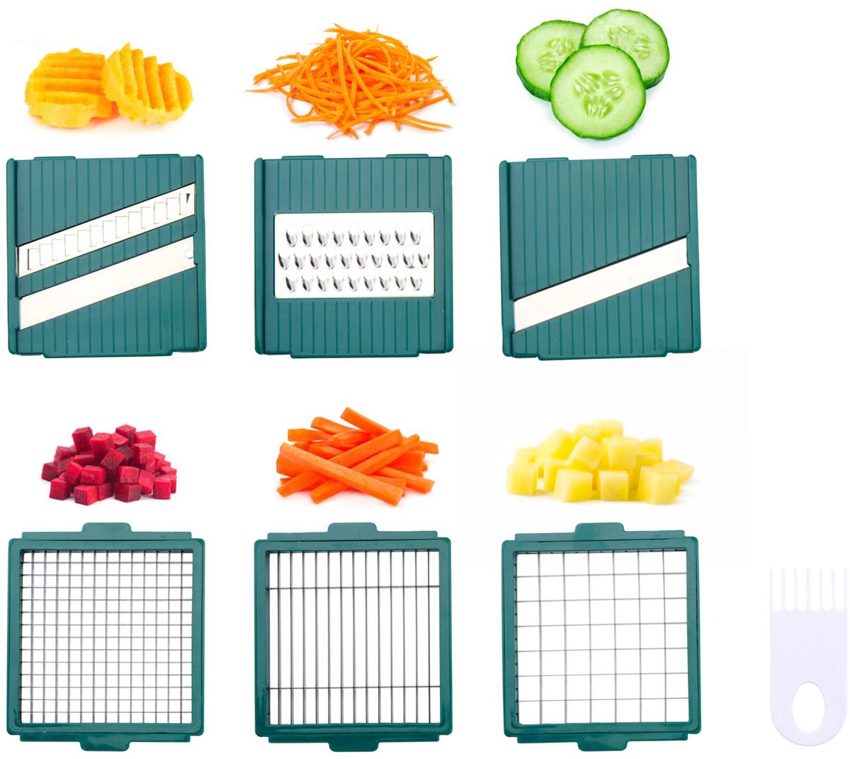 alpina Mandoline Gemüseschneider 9-teilig - Manueller Küchenschneider mit 6 Klingen - Weiß/Transparent - 30 x 12 x 8 cm