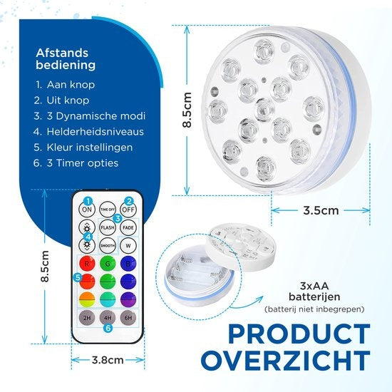 Poolbeleuchtung - Unterwasserlampe - Whirlpool - LED - Wasserdicht - Fernbedienung - 16 Farben