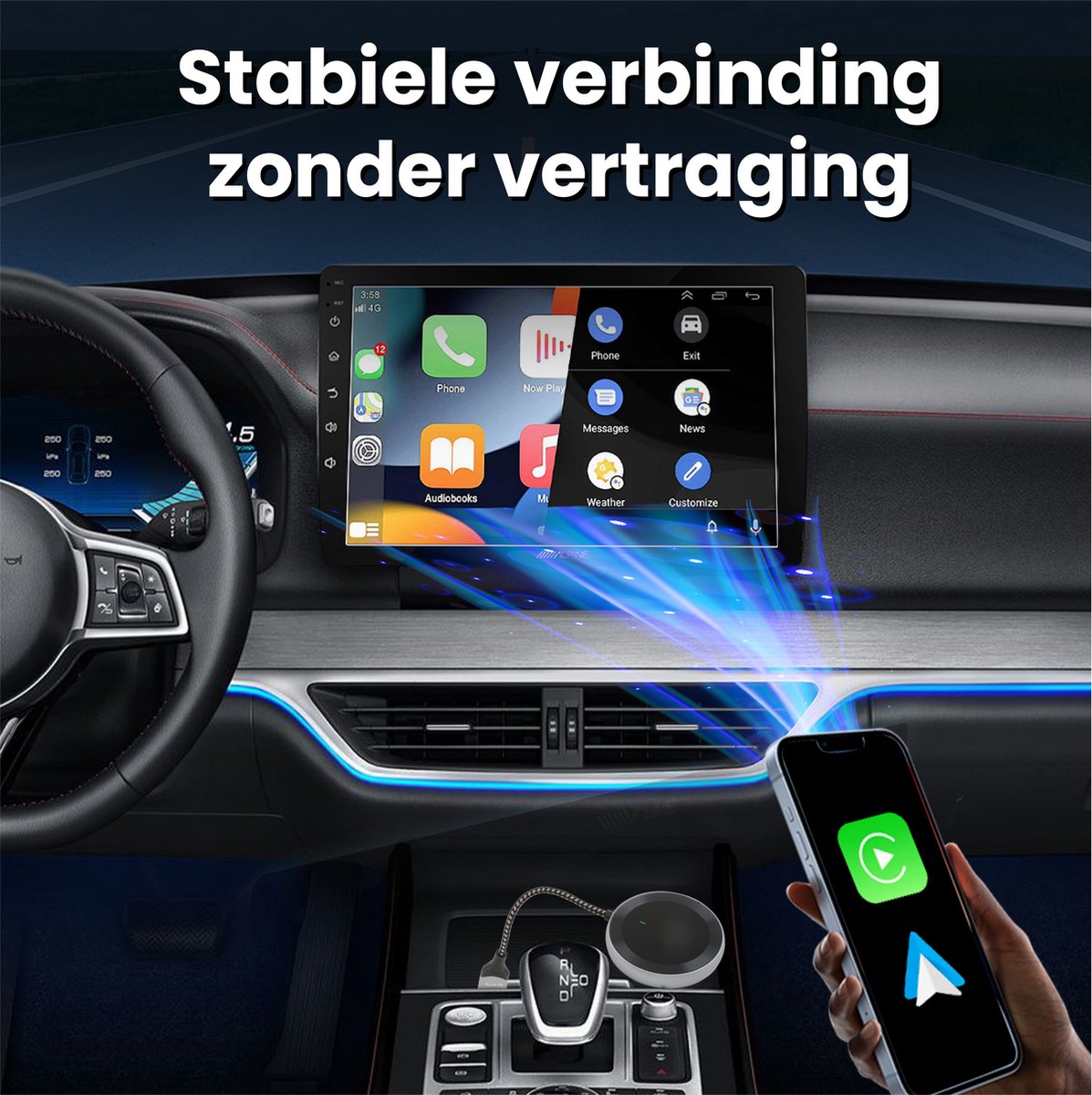 Saaf D200 Plus Apple CarPlay & Android Auto Dongle - Drahtlos - USB-C & USB-A - Kompakt 6,5 x 3,5 x 1,2 cm