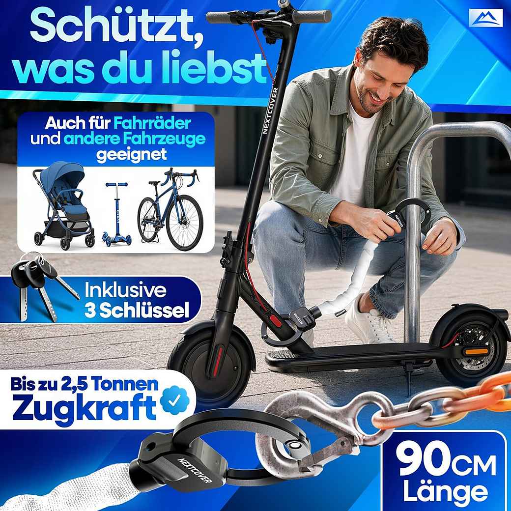 NEXTCOVER E-Scooter-Schloss – Kettenschloss – 90 cm – Steel-Secure – 3 Schlüssel