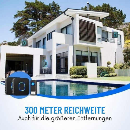 Strex - Funk-Türklingel - mit 2 Batterieempfängern - 300 Meter - 4 Lautstärken / 58 Melodien - IP55 Wasserdicht - Schwarz