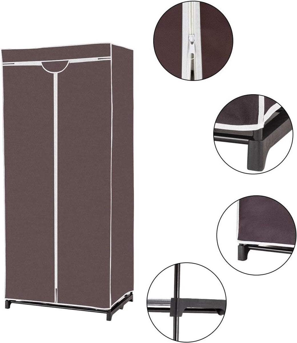 Coastal Fabric Garderobe - Ausgestattet mit Kleiderstange und atmungsaktive Abdeckung mit Reißverschluss und Anti-Rutsch-Füße - für Schlafzimmer und Camping - Schwarz Eisen und Vliesstoff - 74 x 50 x 172 cm