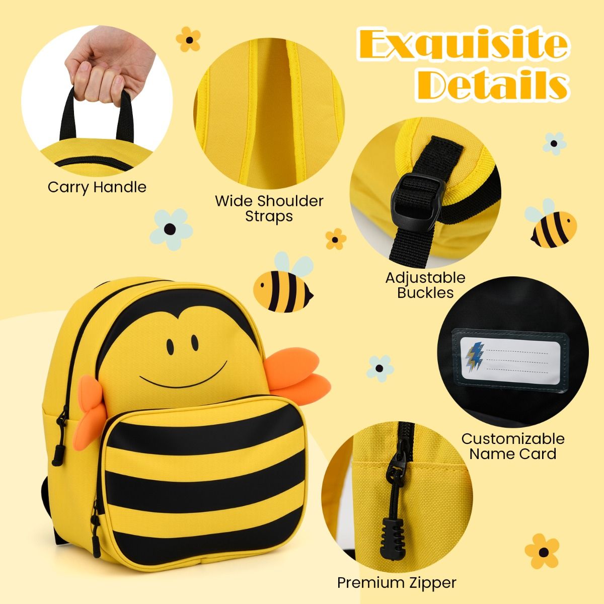 Coast Kinderkoffer- und Rucksack-Set – Bienenmotiv – Mit Rollen und Sicherheitsband – Gelb
