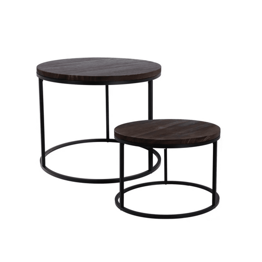 Home Styling Collection - Runder Beistelltisch 2er-Set - Holz & Metall - Ø57x45 cm / Ø50x35 cm - Industrial & Modern