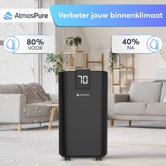 AtmosPure® Luftentfeuchter AirDry Elite – 12 l pro Tag – Wasch- und Trocknungsfunktion – Luftreiniger, ideal für Waschküche, Badezimmer, Wohnzimmer und Keller – Schwarz – Luftentfeuchter