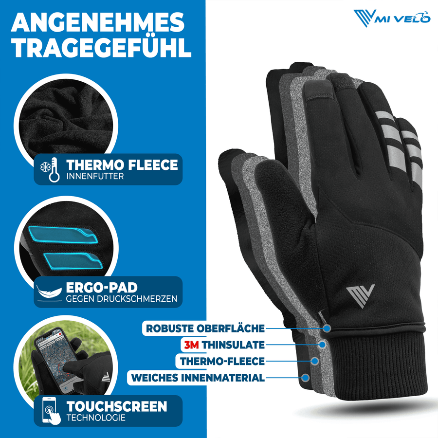 MIVELO THERMO-FIT Winterhandschuhe - Thermofleece & 3M Thinsulate - Schwarz - Unisex - Größe S