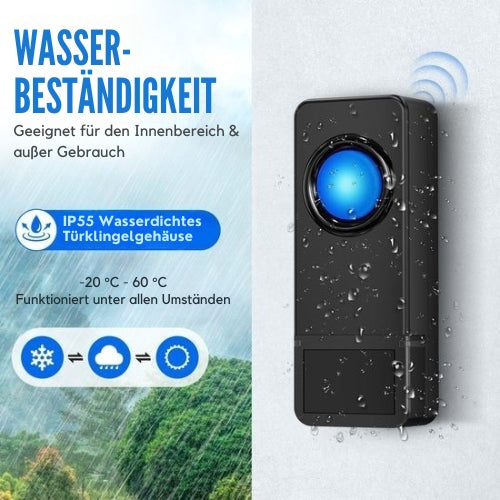 Strex - Funk-Türklingel - mit 2 Batterieempfängern - 300 Meter - 4 Lautstärken / 58 Melodien - IP55 Wasserdicht - Schwarz