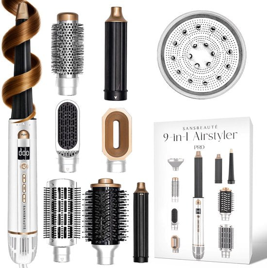 Sansbeauté® 9-in-1 Airstyler mit Diffusor - Multistyler - Haartrocknerbürste kurzes Haar - Lockenstab - Haarstyler - Haartrockner - Wärmebürste - Lockenbürste - Lockenstab - Haarglätter - Stylingbürste - 5 in 1 Hairstyler