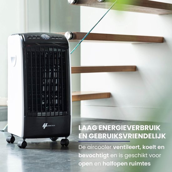 HomeTech FL-1701R Mobiler Luftkühler mit 3 Geschwindigkeiten - Mobiler Luftkühler mit Fernbedienung - 3 Betriebsmodi und Timer - Schwarz/Weiß