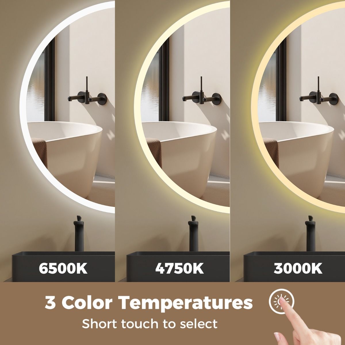 Coast Ronde LED-Badezimmerspiegel – Kosmetikspiegel mit Hintergrundbeleuchtung – 3 Lichtfarben – 60 cm – Silber