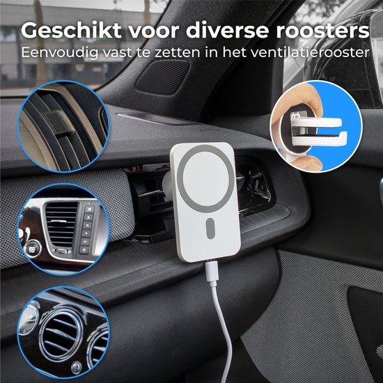 Nuvance - Auto-Telefonhalterung - Geeignet für MagSafe iPhone 12/13/14/15 - Telefonhalterung mit drahtlosem Ladegerät - Magnetische Autohalterung - Weiß