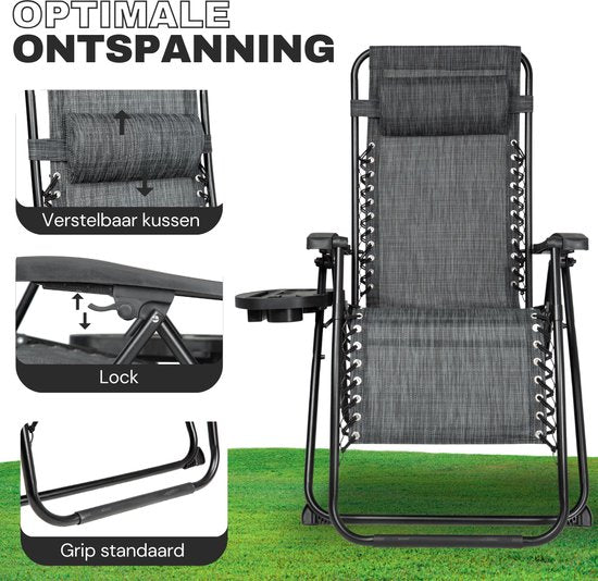 Vaive Luxury Garden Chairs Duo Set - Verstellbarer Gartenstuhl und Liege - 30°-90° verstellbar - Garten - Metall - Schwarz