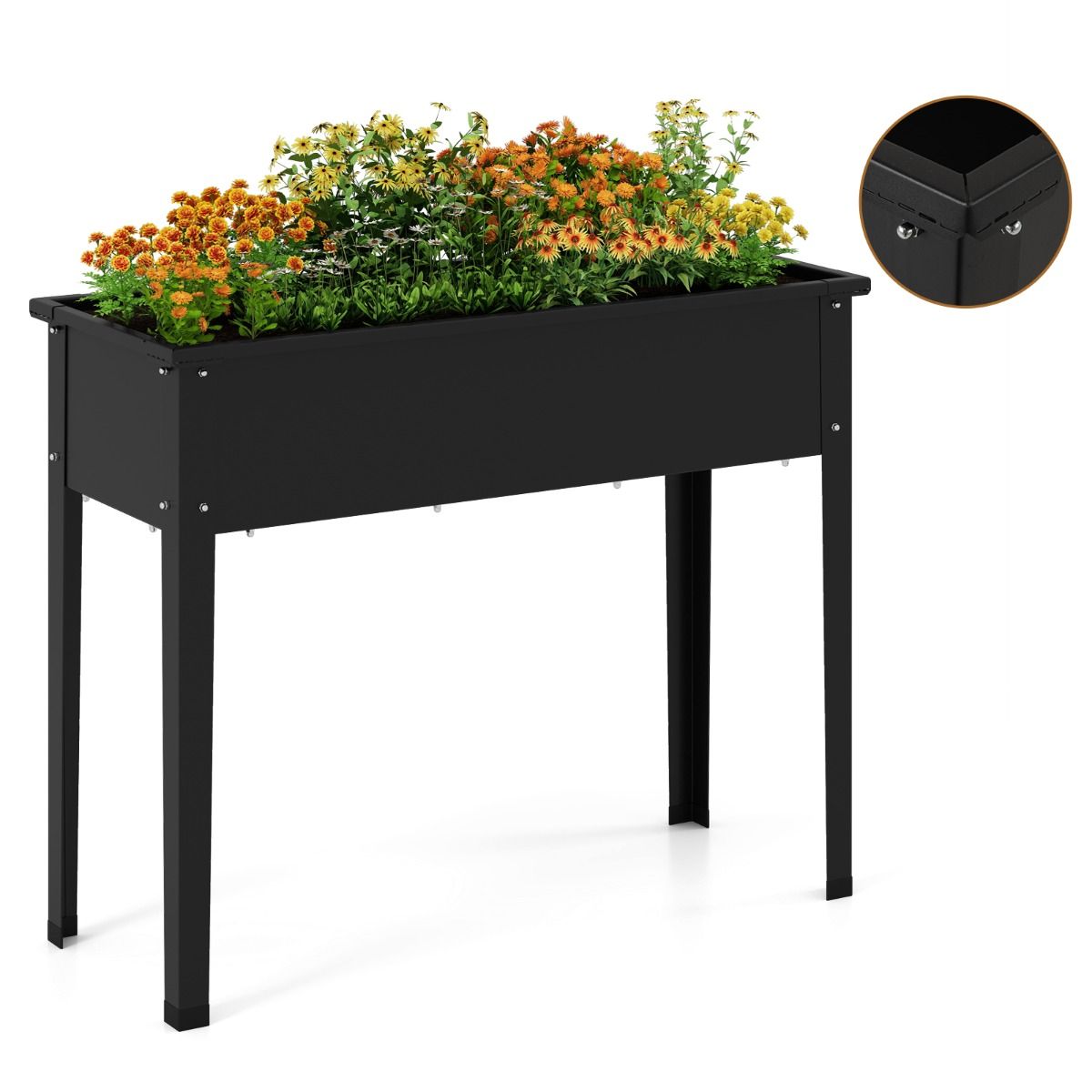 Coast Erhöhter Pflanzkübel – Gartenkübel aus Metall mit Füßen – mit Abflusslöchern – schwarz – 100 x 40 x 80 cm