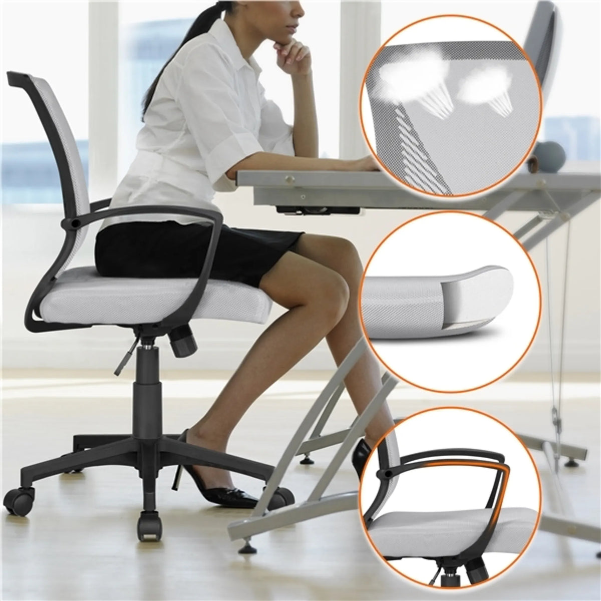 Yaheetech Bürostuhl Ergonomisch - Features Atmungsaktive Mesh-Gewebe und Rocking-Funktion und verstellbare Sitzhöhe - für Büro und Studie - Grau Nylon und Metall - 60 x 60 x 91-100,5 cm