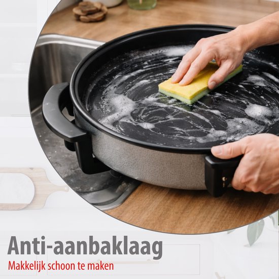 Alpina Pfanne – Party-Pfanne mit Deckel und Thermostat – Antihaftbeschichtung zum Braten und Warmhalten – 1500 W elektrische Pfanne mit Glasdeckel – Cool-Touch-Griffe – Ø 40 cm