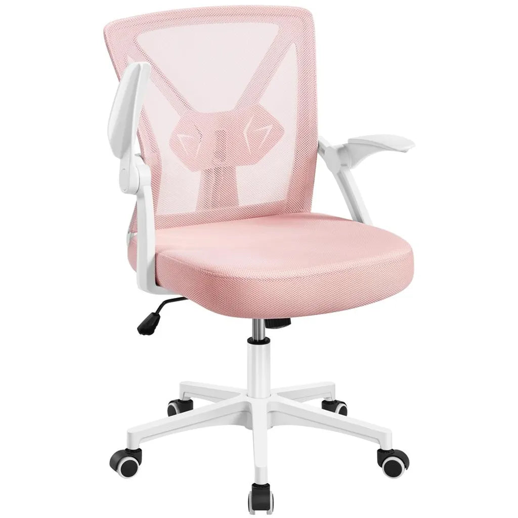Yaheetech Ergonomischer Bürostuhl, verstellbar, 59 x 57,5 x 90–100 cm – Rosa – Netz-Bürostuhl mit klappbaren Armlehnen und Lendenwirbelstütze