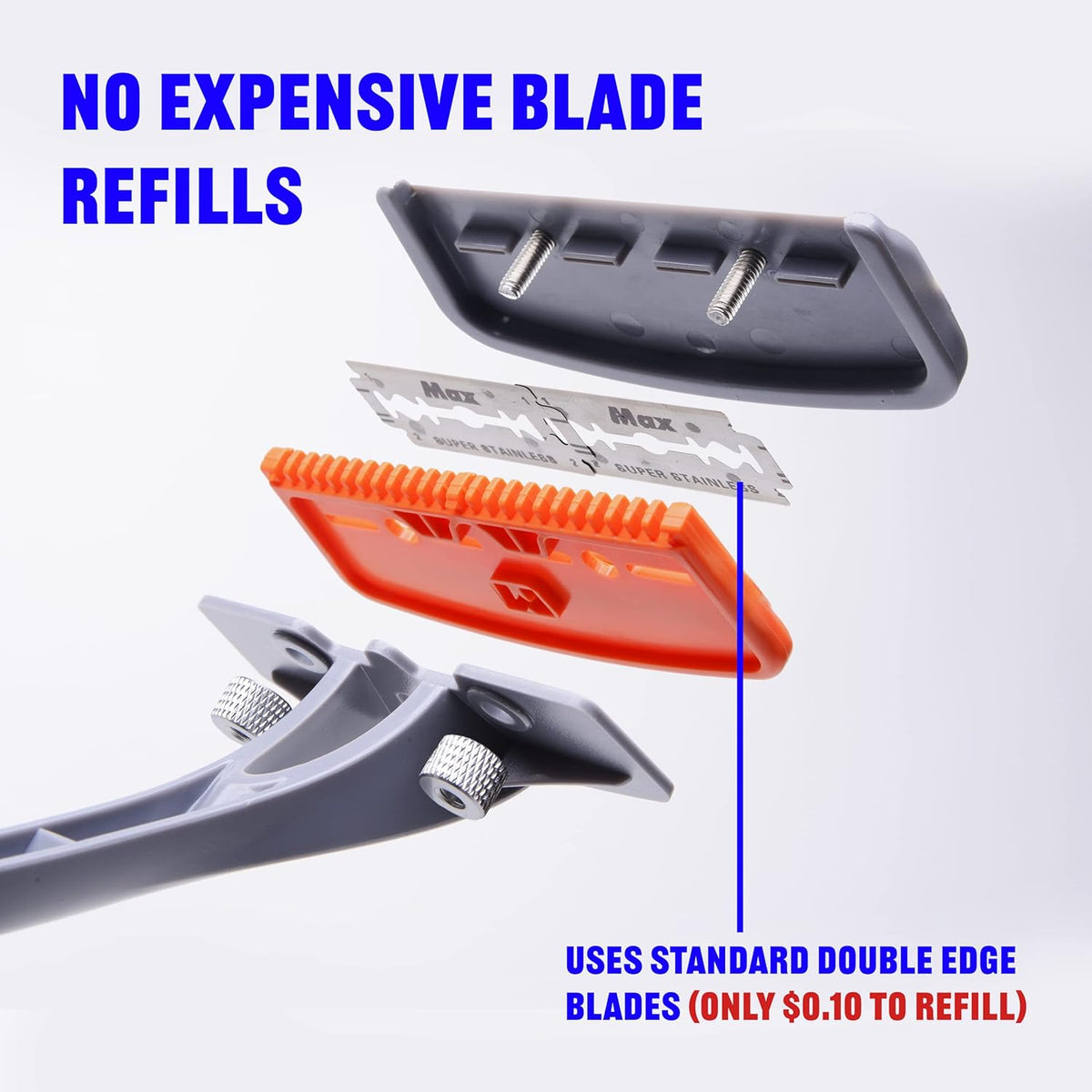 BRO SHAVER 2.2 Rückenrasierer für Männer - 43 cm, Edelstahl, 2 Rasiereinstellungen, geeignet für Universal-Doppelklingen, grau
