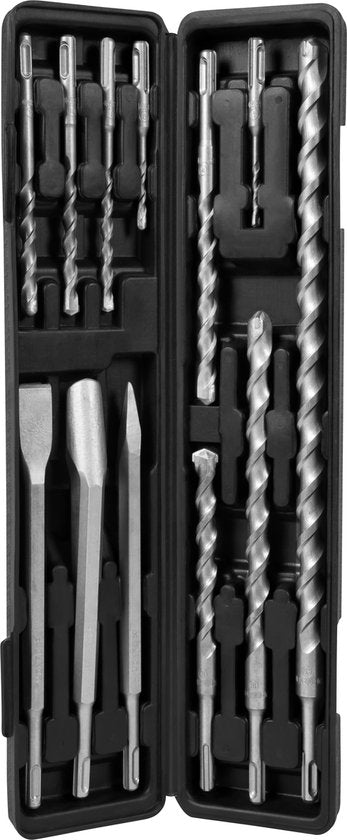 VONROC Bohr- und Meißelset SDS-Plus â€“ 12-teilig â€“ Universell â€“ Koffer inkl. Bohrer, Spitze, Flach- und Spitzmeißel