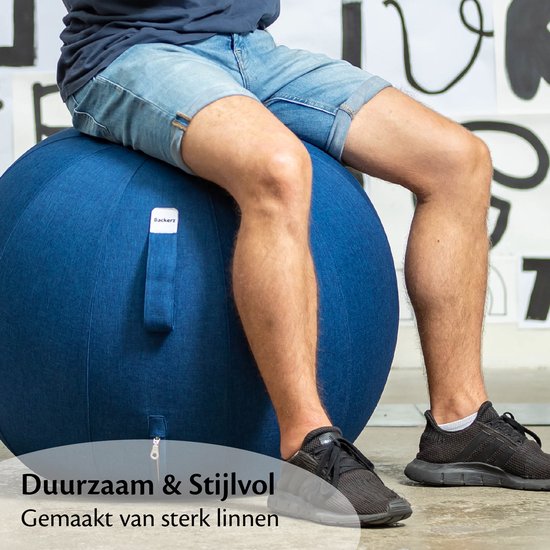 Bckz - Sitz-/ Yogaball - ergonomischer Sitzball für Büro und Zuhause - 75cm - Leinen - Dunkelblau