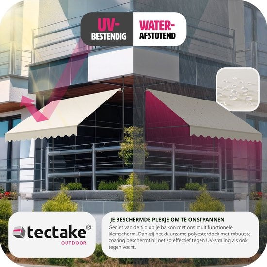 tectake - Klemmmarkise - Sonnenschirm - Verstellbar - Klemmmarkise - Sonnenschirm Balkon - 250 x 180 cm - beige - Markise - 404960
