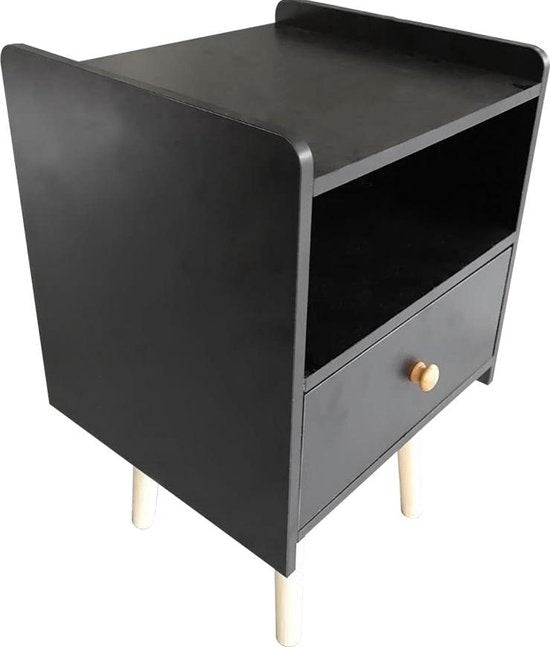 Nachttisch Pukkie - Beistelltisch - kleiner Tisch Diele Wohnzimmer - 58 cm hoch - schwarz