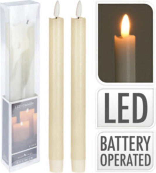 Led Dinner Candles - 2 Stück - cremeweiß - 24cm- mit Flammeneffekt
