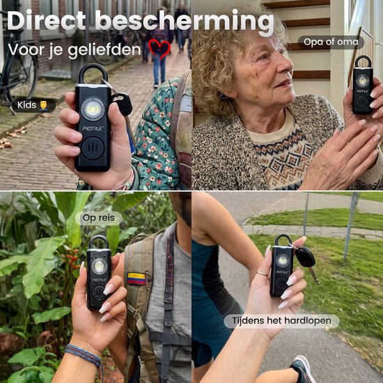 Persönlicher Alarm – Selbstverteidigungs-Schlüsselanhänger – 130 dB Taschenalarm mit Taschenlampe – Pfefferspray – Wiederaufladbar