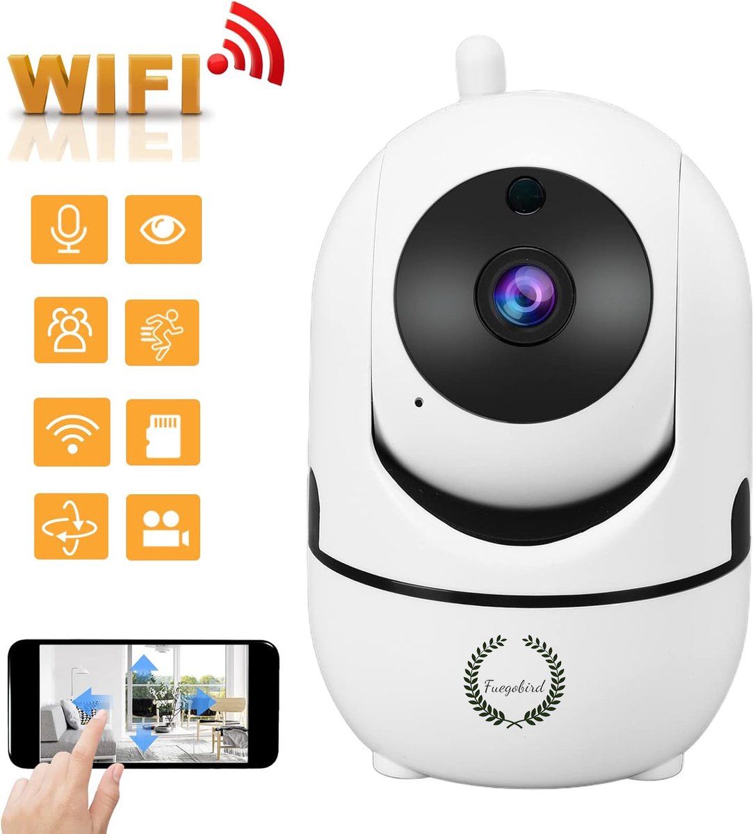Fuegobird ZOSI C528 Indoor IP Kamera - mit dualem Objektiv - 6MP - Gegensprechfunktion - Sicherheitskamera - Haustierkamera - Babykamera - Kompatibel mit 2.4G/5G WIFI - Funktioniert mit App - Weiß
