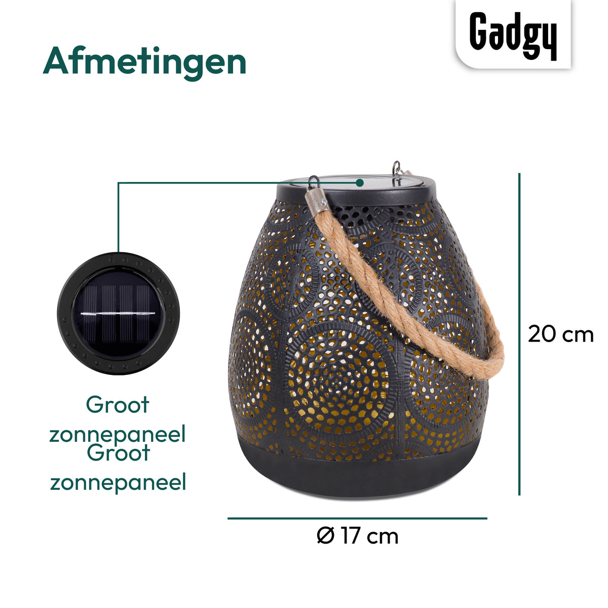 Gadgy Solar Tischlampe Kreise - Solar Gartenleuchten Solarenergie mit Schatteneffekten - Solarlampe Garten, Terrasse & Balkon - Gartenleuchten Led Outdoor Hanging - Laterne Windlicht auf Solarenergie - Laterne für draußen - Bronze / Gold
