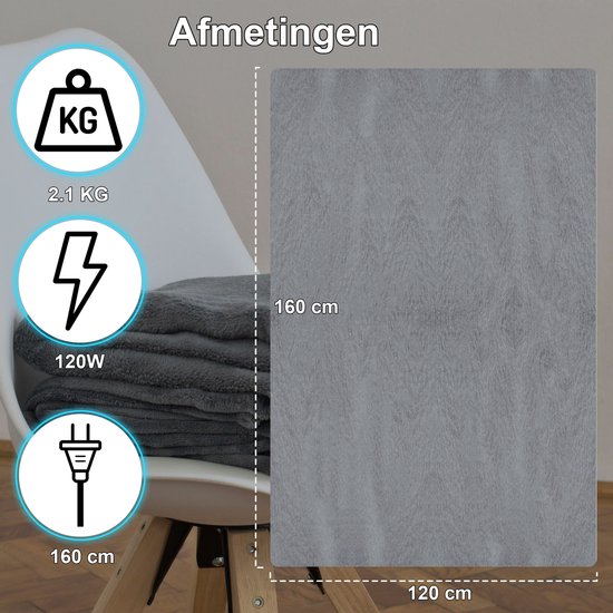 Sanbo Electric Blanket - 120 x 160 cm - Maschinenwaschbar - Decke - 1 Person - 3 Stufen - Mit Timer - Wärmedecke