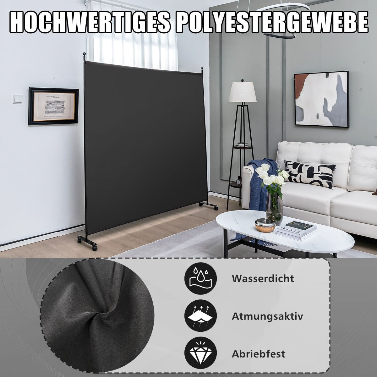 Coast 184 x 184 cm Raumteiler auf Rädern Paravent mit Paneel-Faltwand - Wohnzimmer - Schlafzimmer