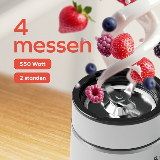 KitchenBrothers Mini Mixer - Mixer zum Mitnehmen - 2 Ständer - Smoothie Maker - 2 To-Go Becher 600 ml - Schwarz