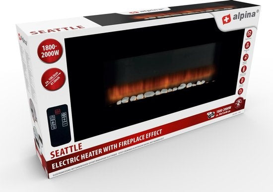 alpina Elektro-Ambiente-Kamin mit Feuereffekt - Wandverkleidung - 1800-2000 Watt - Fernbedienung
