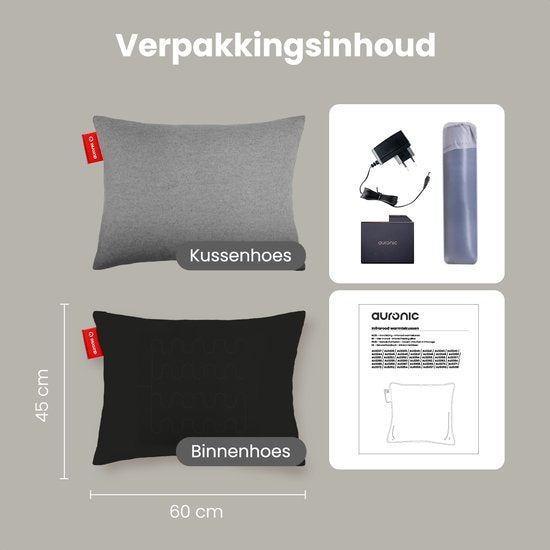 Auronic Heat Pillow - Classic - 45x60 - Kabellos - Wiederaufladbar - Elektrisches Kissen - Infrarot - Grau
