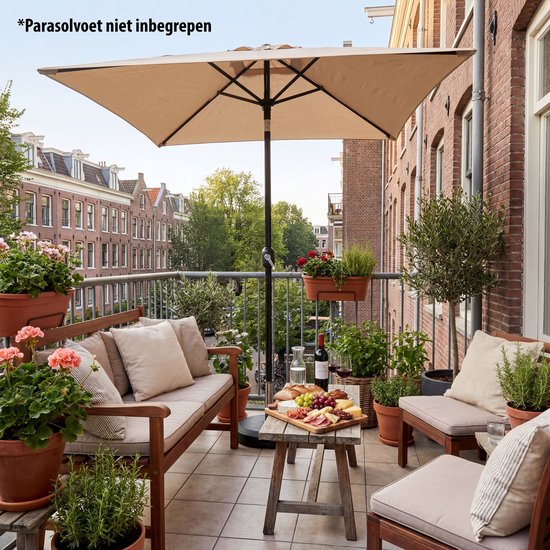 Tristar Stabsonnenschirm – quadratisch – 200 x 200 cm – Balkon & Garten – neigbar – inkl. Schutzhülle – PA-7902 – Beige