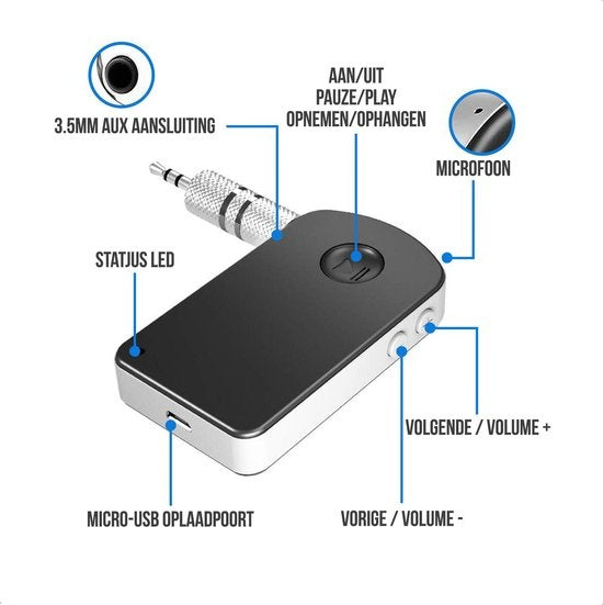 Strex Bluetooth-Empfänger - BT 5.0 - 3.5MM AUX - Bluetooth-Empfänger - Freisprecheinrichtung - Bluetooth-Audio-Empfänger - Bluetooth Auto über AUX