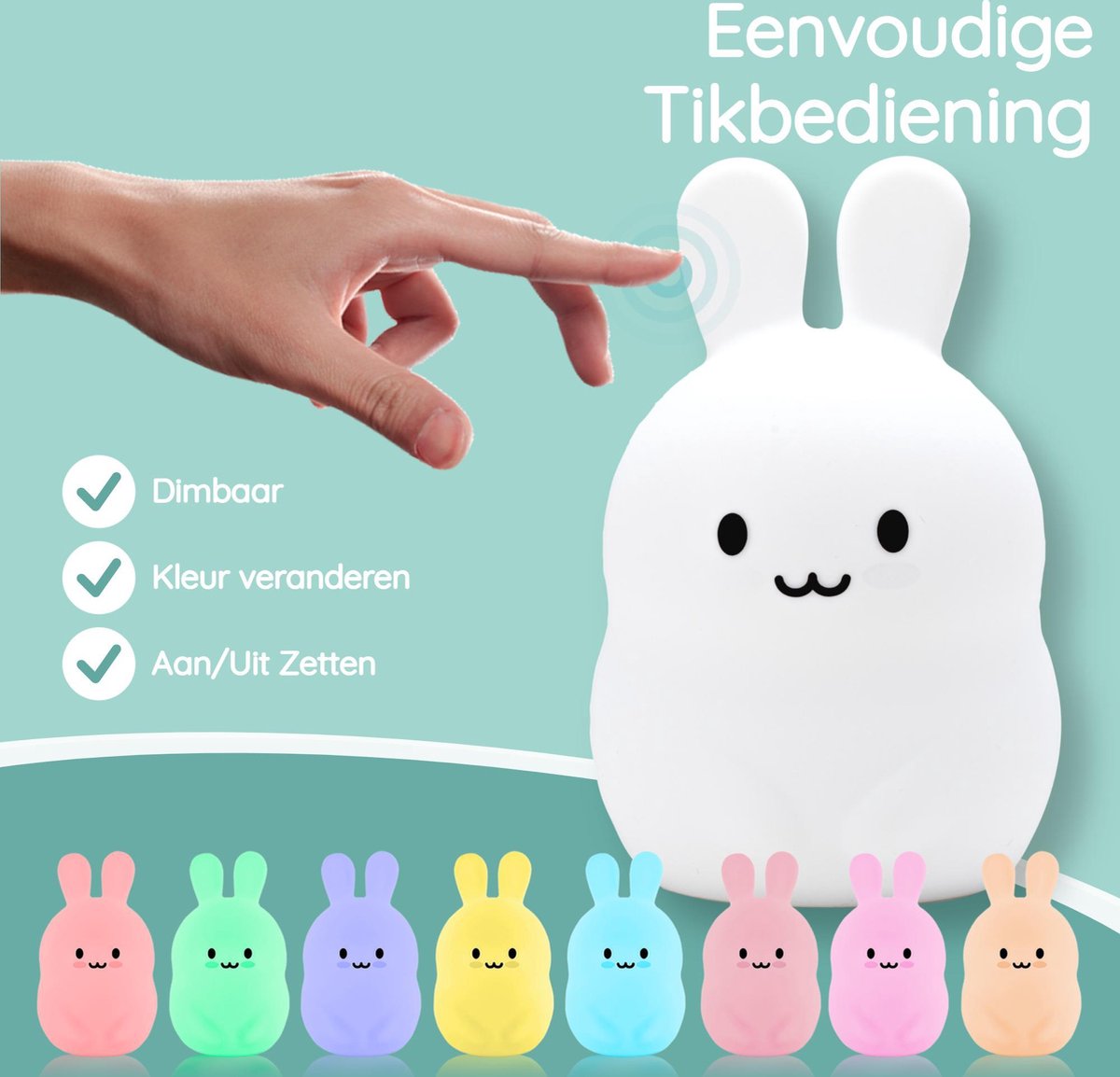 Sleepy Friends Nachtlicht Kinderhase - LED - 8 Farben - dimmbar - 95.2x97.4x100 mm - USB aufladbar - inkl. Fernbedienung