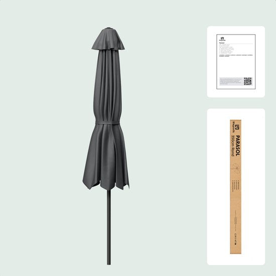 LifeGoods Sonnenschirm - Garten - Ø350 cm - 30° neigbar - Wasserdicht - UPF50+ - Dunkelgrau